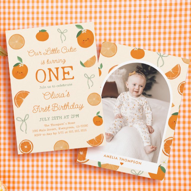 Orange One Little Cutie First Birthday Party Invitation (Creator Uploaded)