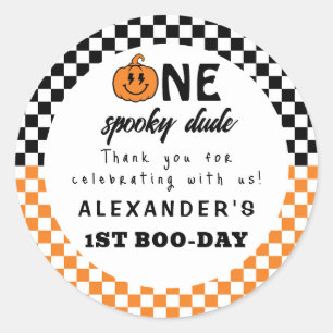Orange One Spooky Dude Halloween 1st Birthday Classic Round Sticker