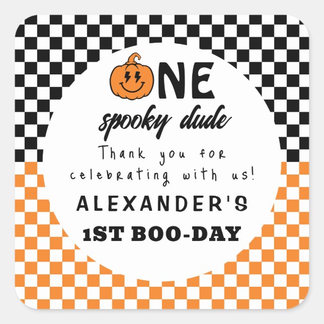 Orange One Spooky Dude Halloween 1st Birthday Square Sticker (Front)