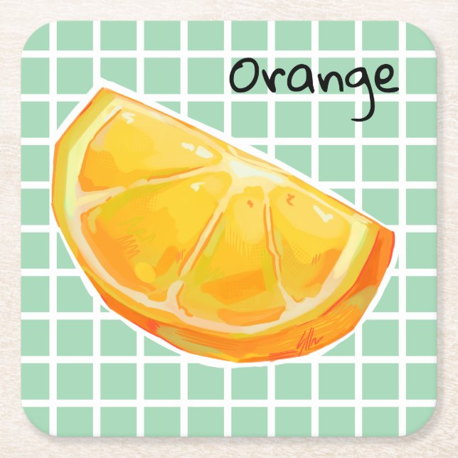 Orange, orange  square paper coaster (Front)