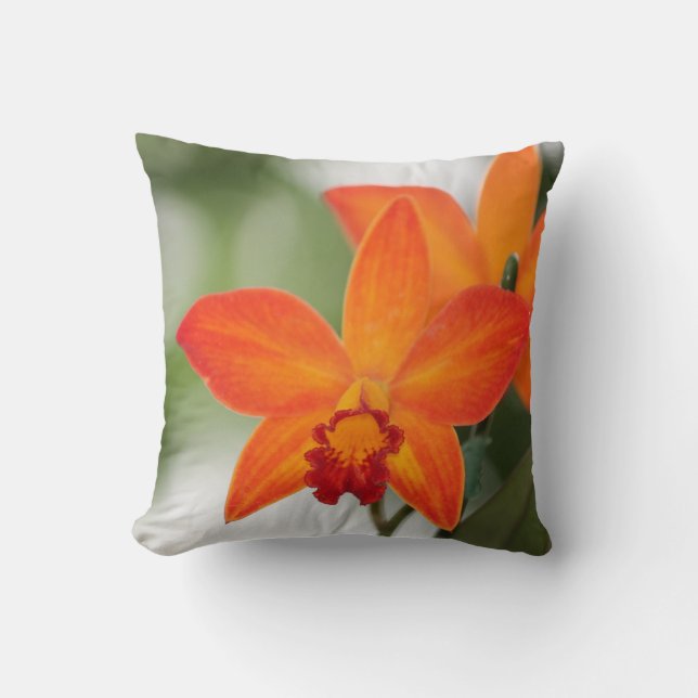 Orange Orchid Cotton Pillow (Front)