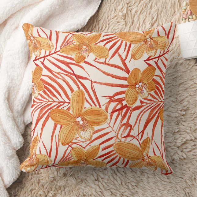orange orchid floral pattern cushion (Blanket)