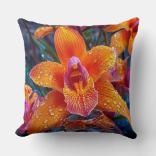 Orange orchid flower cushion
