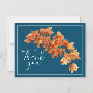 Orange Orchids Blue Background Thank You Postcard