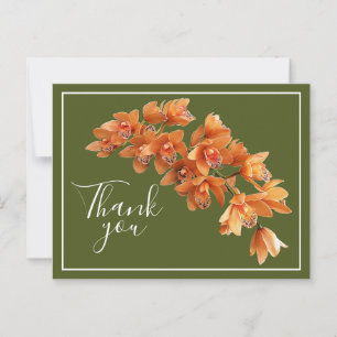 Orange Orchids Green Background Thank You Postcard
