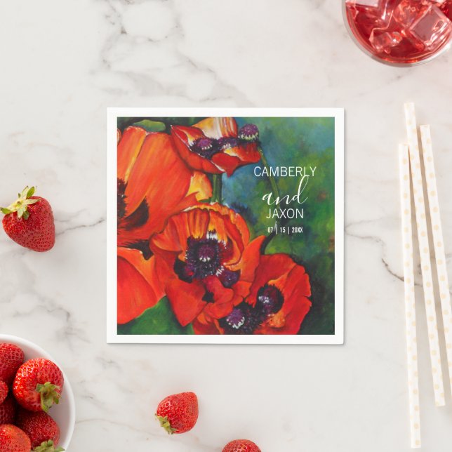 Orange Oriental Poppies Wedding Napkin (Insitu)
