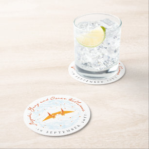 Orange Origami Paper Cranes Branches Asian Wedding Round Paper Coaster