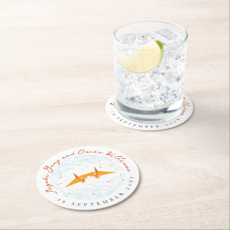 Orange Origami Paper Cranes Branches Asian Wedding Round Paper Coaster