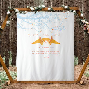 Orange Origami Paper Cranes Wedding Photo Backdrop Tapestry