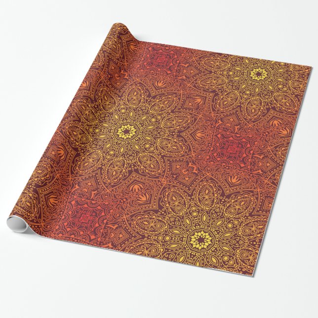 Orange Ornamental Lace Pattern Wrapping Paper (Unrolled)