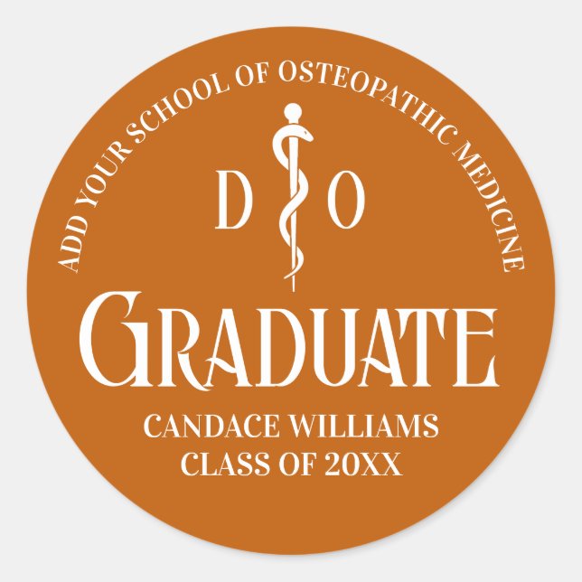 Orange Osteopathic Medical School Graduation Party Classic Round Sticker (Front)