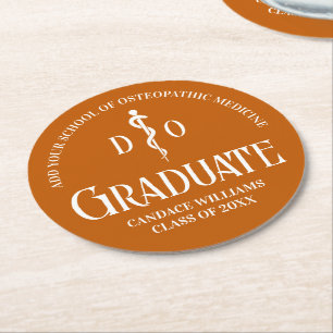 Orange Osteopathic Medical School Graduation Party Round Paper Coaster