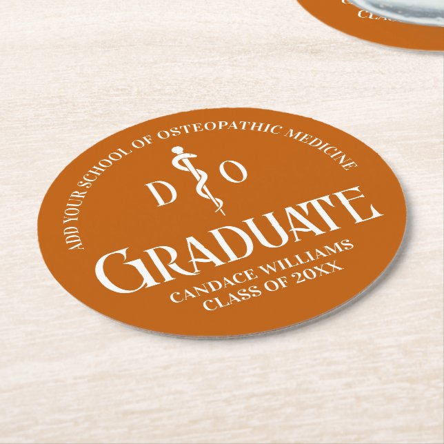 Orange Osteopathic Medical School Graduation Party Round Paper Coaster (Angled)