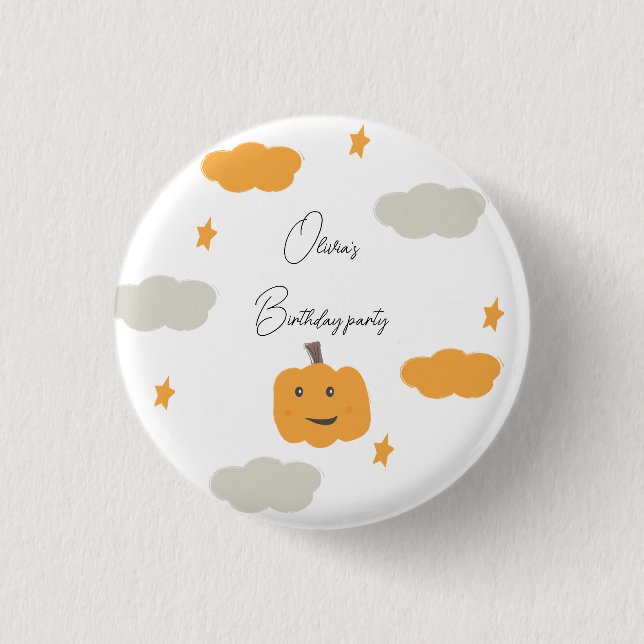 Orange Our Little Pumpkin Birthday Party Moon Star 3 Cm Round Badge (Front)
