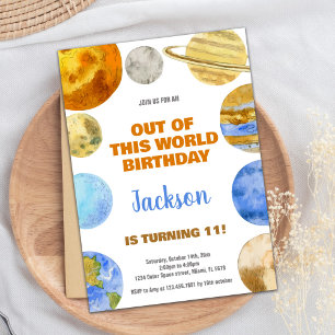 Orange Outer Space Birthday Invitations