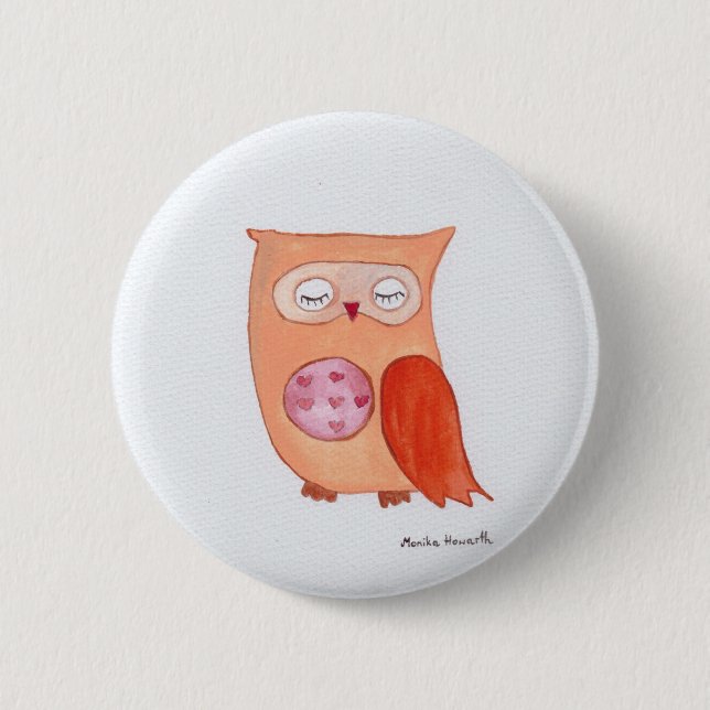 Orange owl 6 cm round badge (Front)