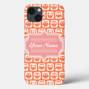 Orange Owl Coral Personalized Name iPhone 13 Case