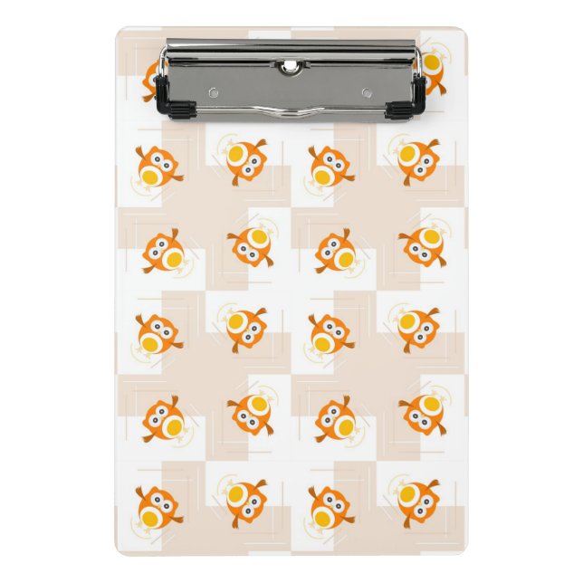 Orange Owl Illustration Pattern Mini Clipboard (Front)