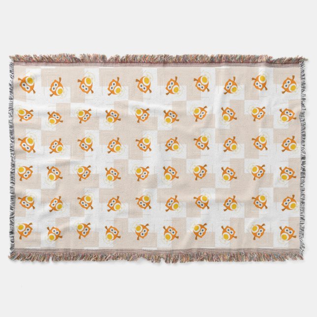 Orange Owl Illustration Pattern Throw Blanket (Front)