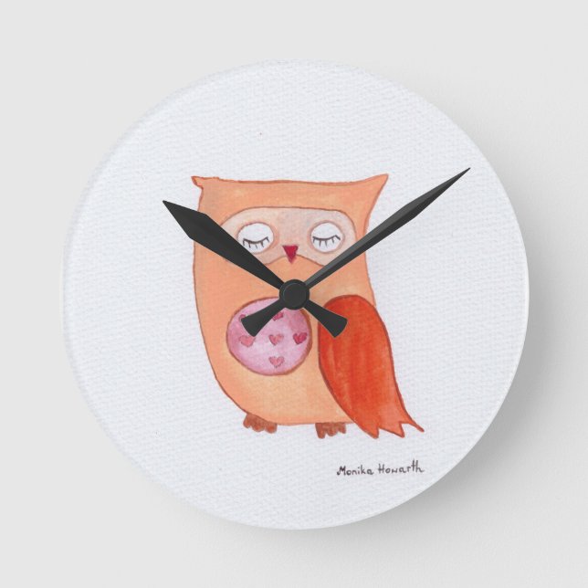 Orange owl round clock (Front)