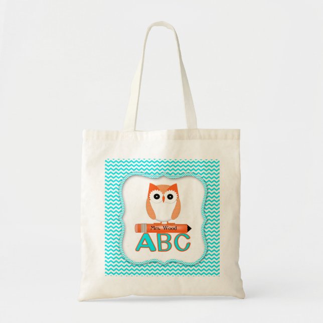 Orange Owl Teacher Bag Chevron Print (Front)