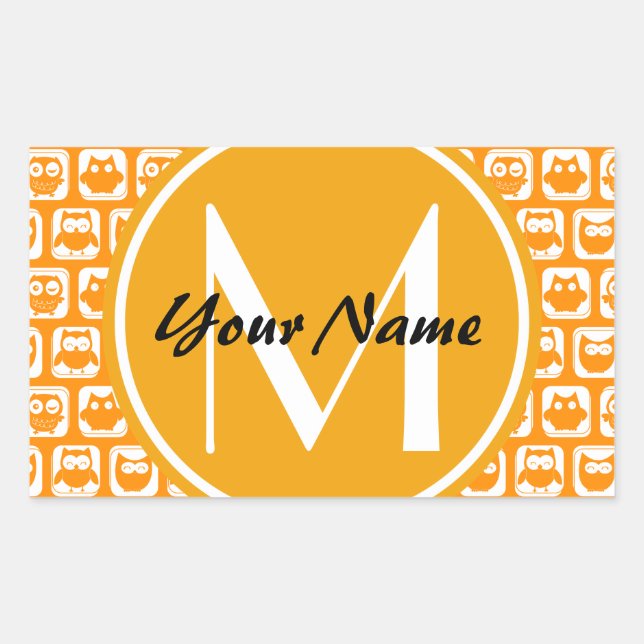 Orange Owls Custom Monogram Rectangular Sticker (Front)