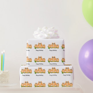 Orange Owls Design Birthday Gift Wrapping Paper