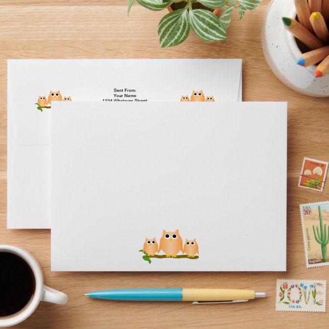 Orange Owls Design Envelope (Desk)