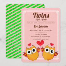 Orange Owls Twin Girls Red Stripes Baby Shower