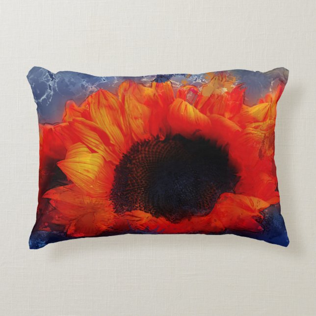 Orange Painterly Sunflowers Accent Pillow (Front)