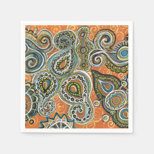 orange paisley paper napkin