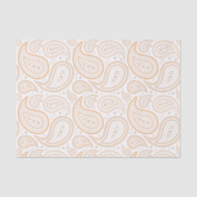 Orange Paisley Pattern on White Tissue Paper (Front)