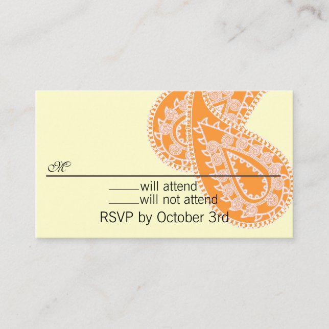 Orange Paisley RSVP Card -change background colour (Front)