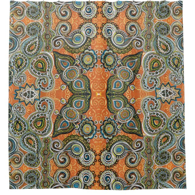 orange paisley shower curtain (Front)