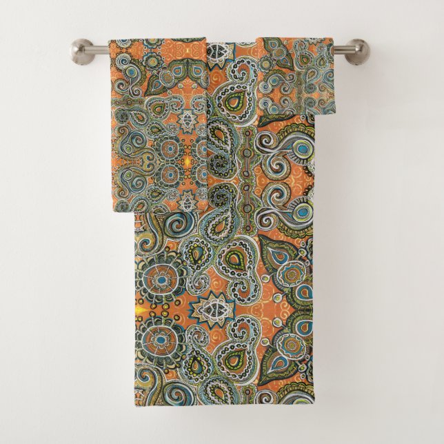 orange paisley towel set (Insitu)