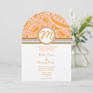 Orange Paisley Wedding Invitation with Dots