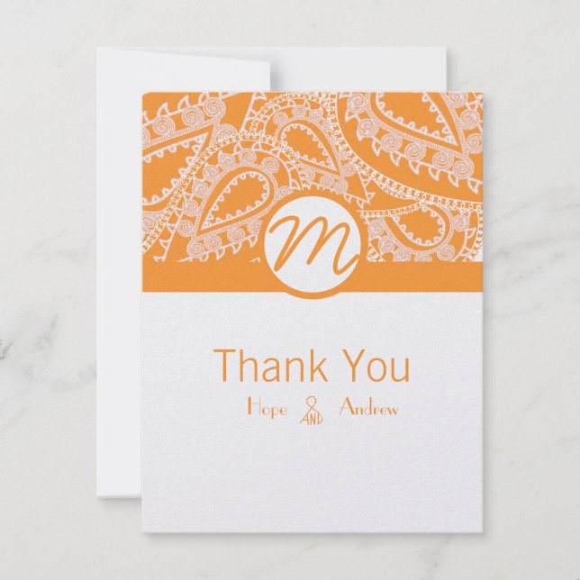 Orange Paisley Wedding Thank You Cards (Front)