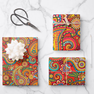 Orange Paisley Wrapping Paper Sheet