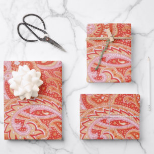 Orange Paisley Wrapping Paper Sheet