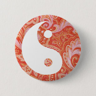Orange Paisley Yin and Yang 6 Cm Round Badge