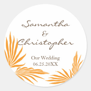 Orange palm leaves tropic wedding favour seal