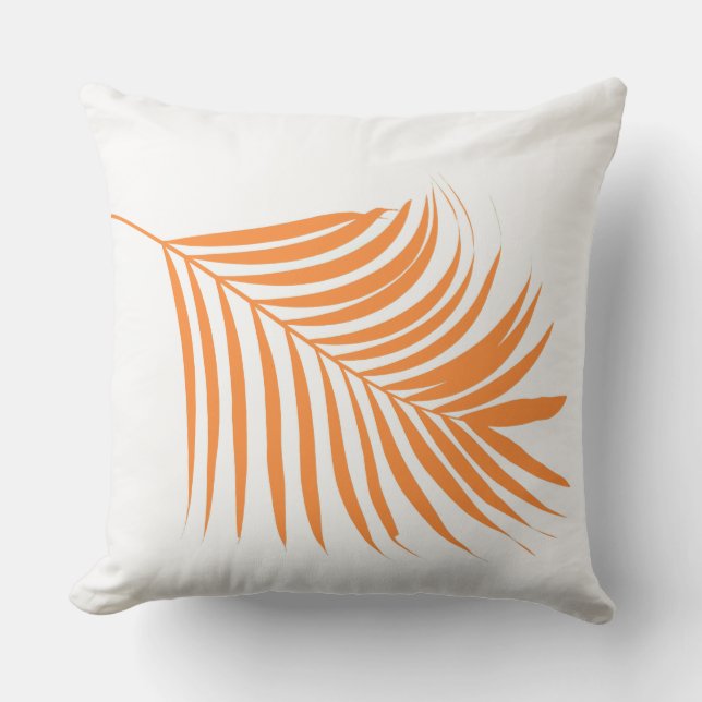 Orange Palm Tree Leaf Coastal Beach Tropical Art Cushion (Front)