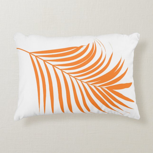 Orange Palm Tree Leaf Coastal Beach Tropical Art Decorative Cushion (Front)