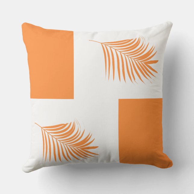 Orange Palm Tree Leaf Tropical Coastal Beach Art Cushion (Back)