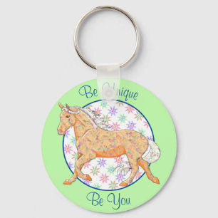 Orange Palomino Horse (pink/green) Key Ring