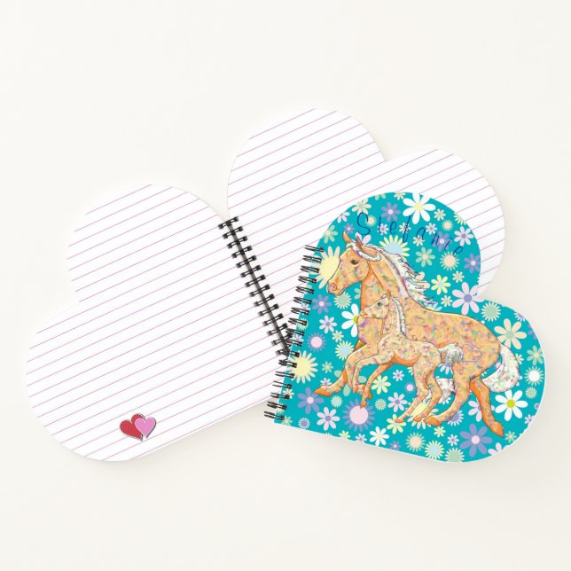 Orange Palomino Mare & Foal (flowers/teal) Notebook (Inside)