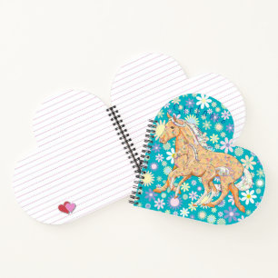 Orange Palomino Mare & Foal (flowers/teal) Notebook