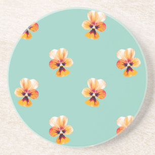orange pansies coaster