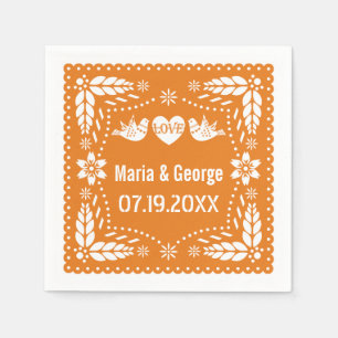 Orange papel picado love birds wedding fiesta napkin