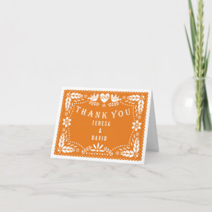 Orange papel picado love birds wedding Thank You Card